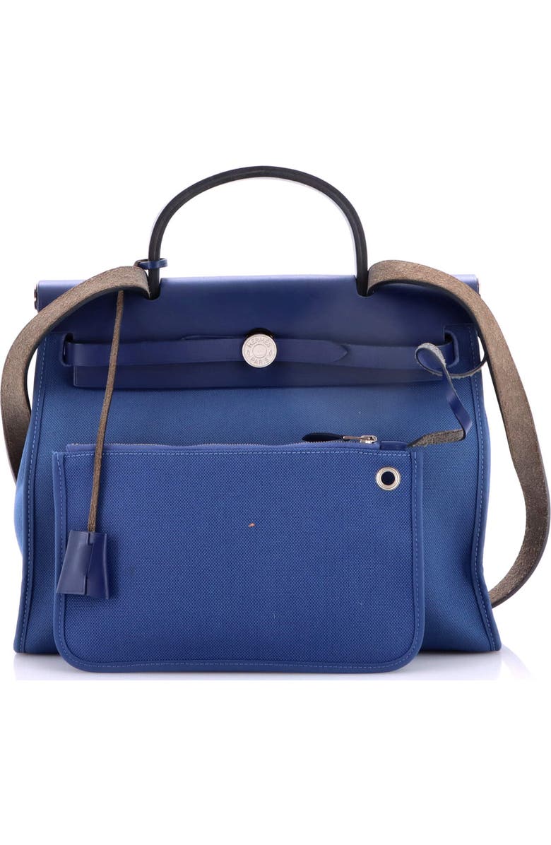 Pre-Owned Hermes Herbag Zip Leather and Toile 31, Alternate, color, Bleu Brighton