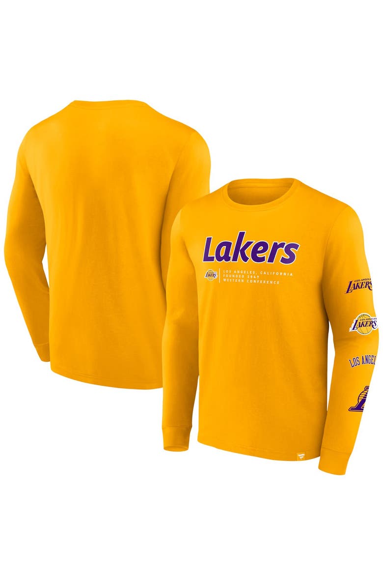 Men's Fanatics Branded Gold Los Angeles Lakers Baseline Long Sleeve T-Shirt, Alternate, color, Gold