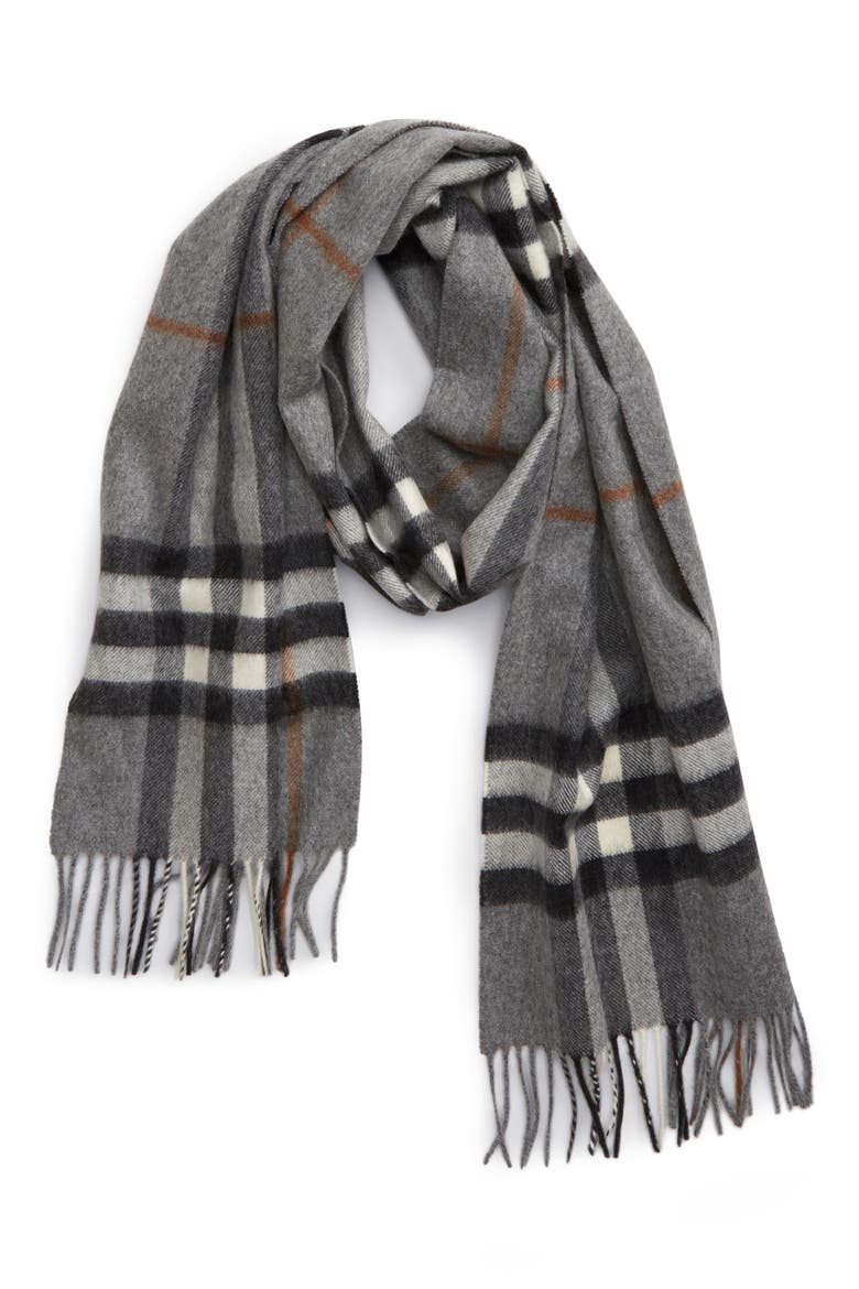 Giant Icon Check Cashmere Scarf, Main, color, GREY