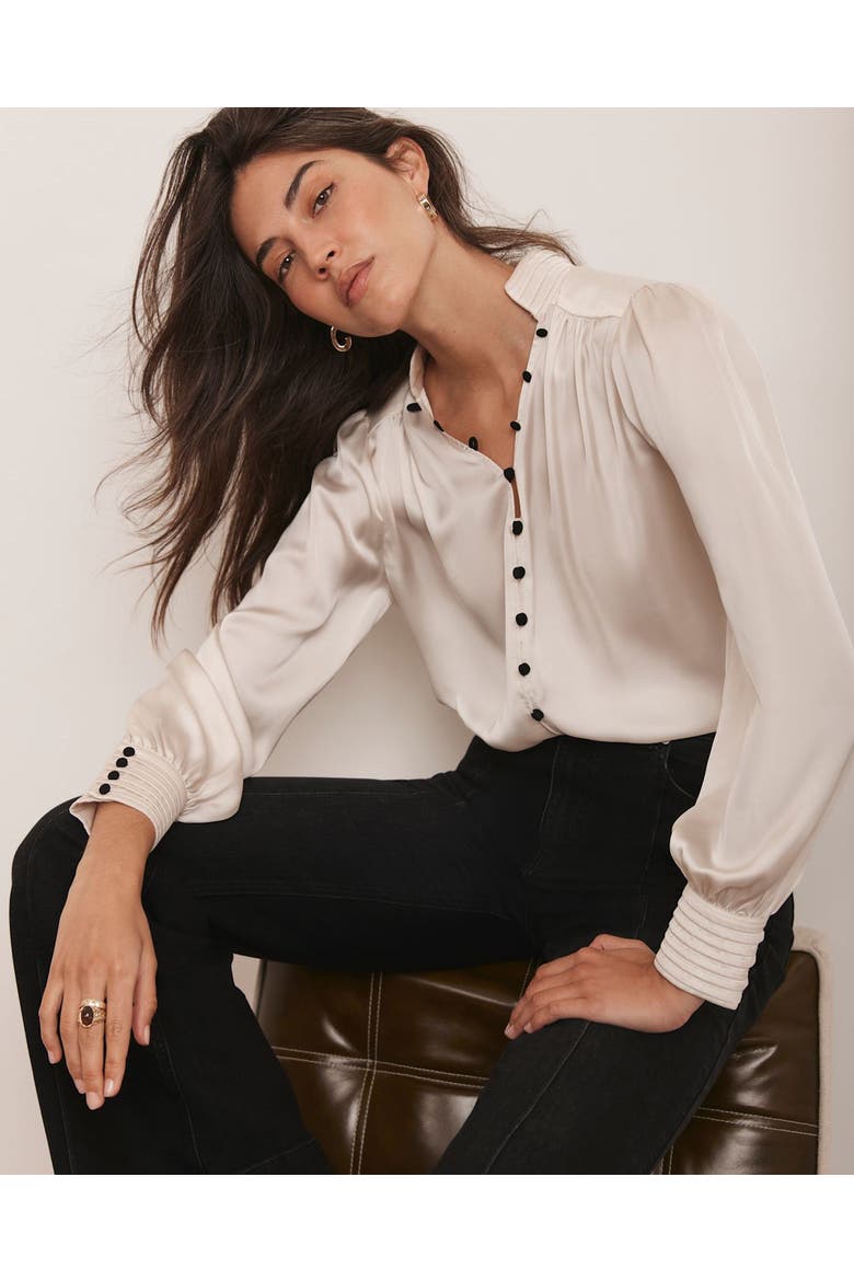 Contrast Satin Blouse, Alternate, color, Cream