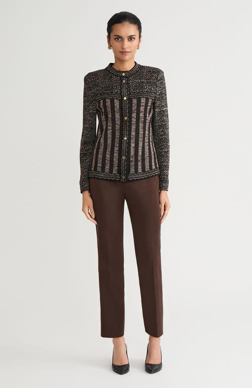 Ming Wang Mosaic Knit Sweater Jacket In Brown