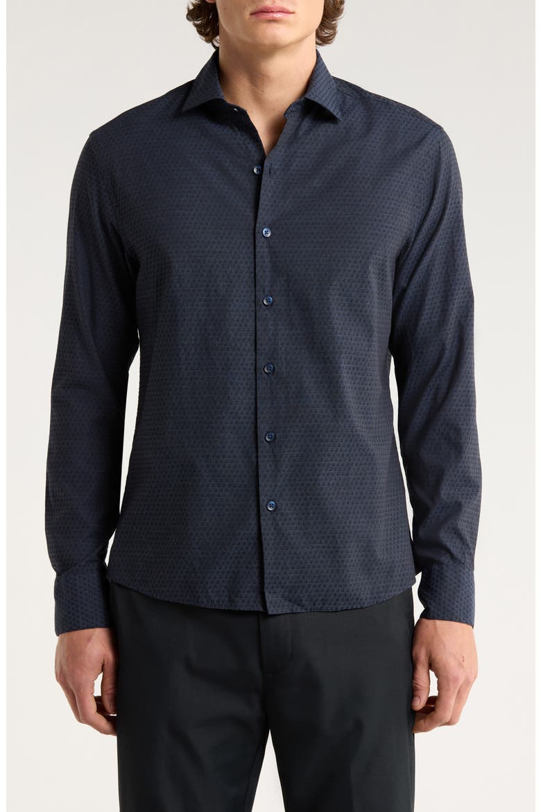 Clement Dot Jacquard Cotton Button-Up Shirt, Main, color, NAVY