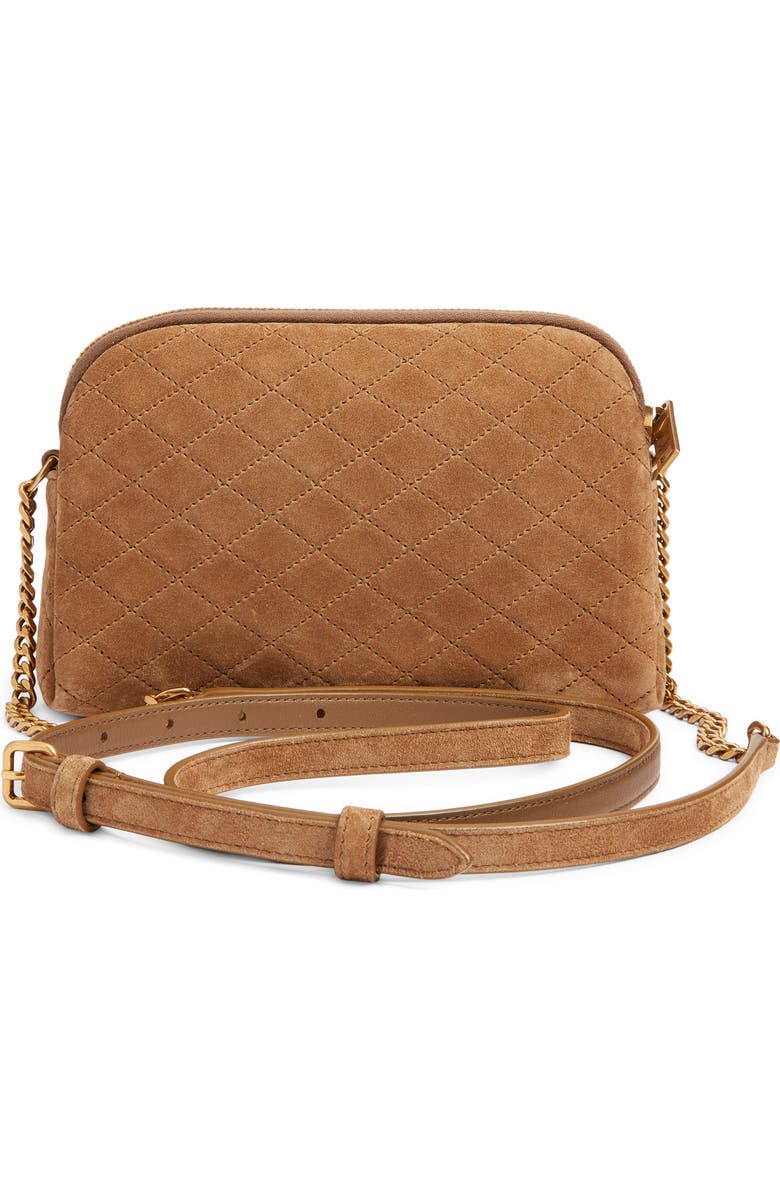 Saint Laurent Gaby Cassandre Quilted Suede Crossbody Pouch, Alternate, color, Golden Leaf