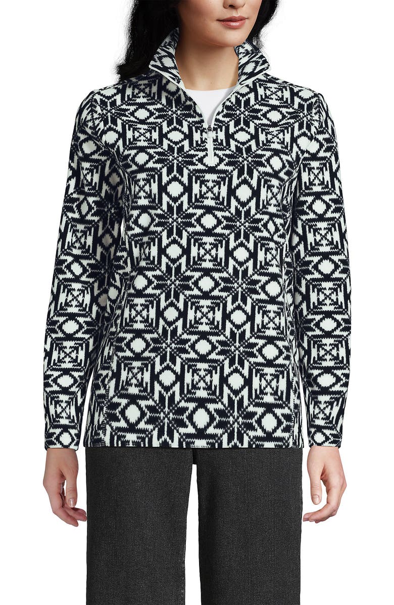 Lands' End Anyweather Fleece Quarter Zip Pullover, Alternate, color, Ivory/Black Snowflake