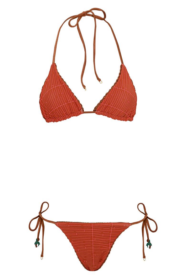 Golden Sand Balmy Smocked Triangle Bikini Top, Alternate, color, BROWN