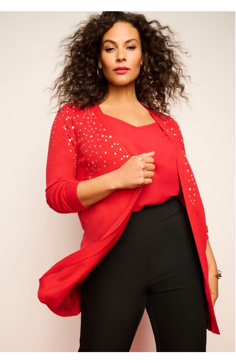 Roaman's Embellished Cardigan, Alternate, color, Red Rhinestone Burst