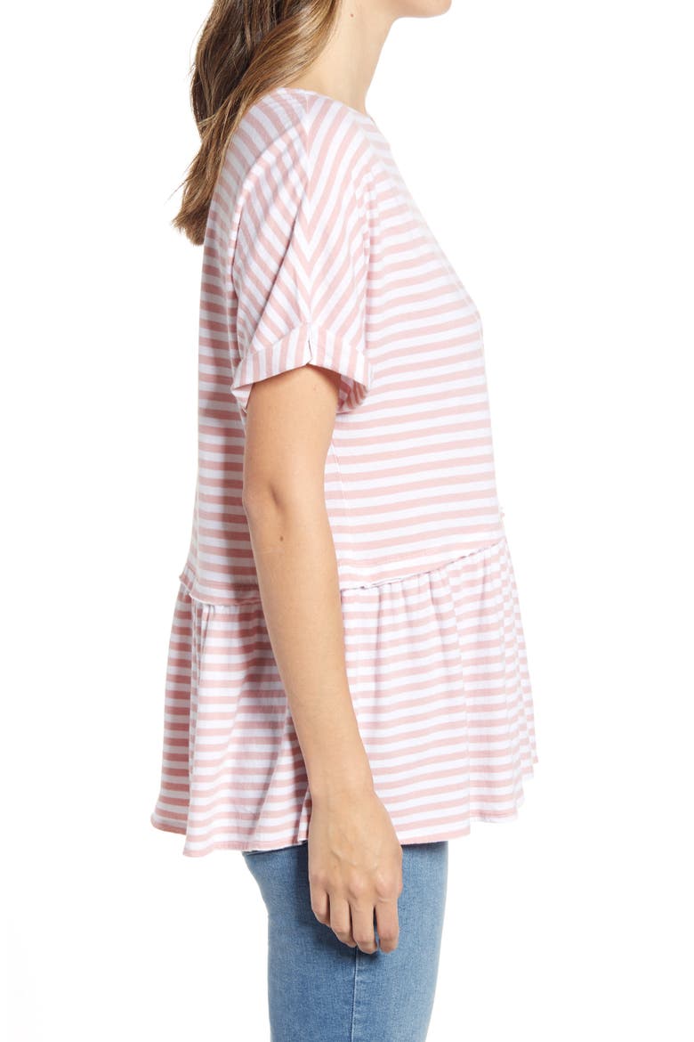 Floaty Peplum Jersey Top, Alternate, color, WHITE- PINK STRIPE