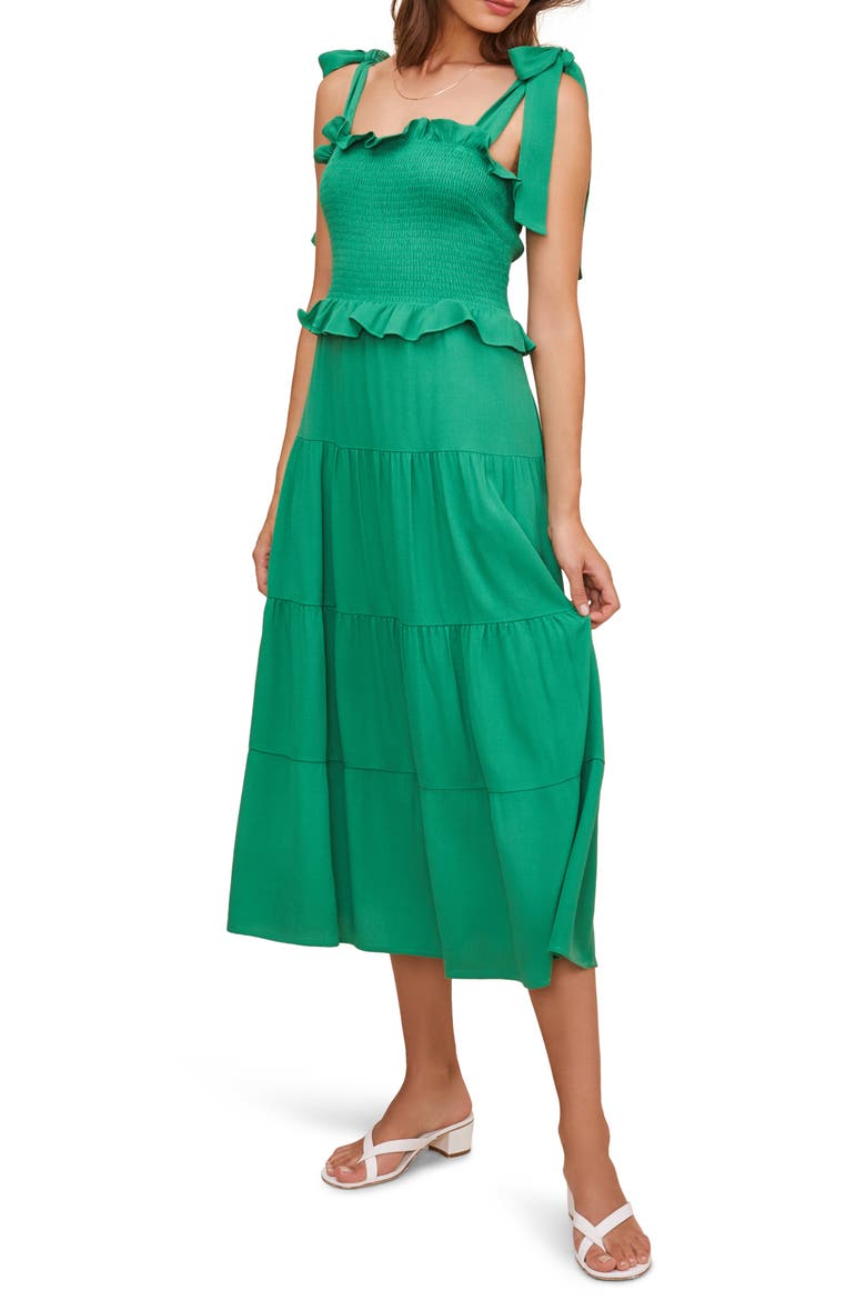 Promenade Smocked Bodice Midi Dress, Main, color, GREEN