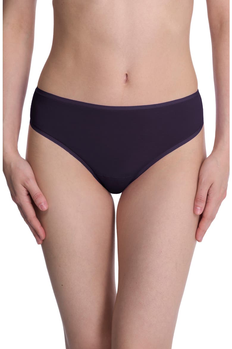 Bliss Bare Stretch Cotton Thong, Main, color, PURPLE DSK