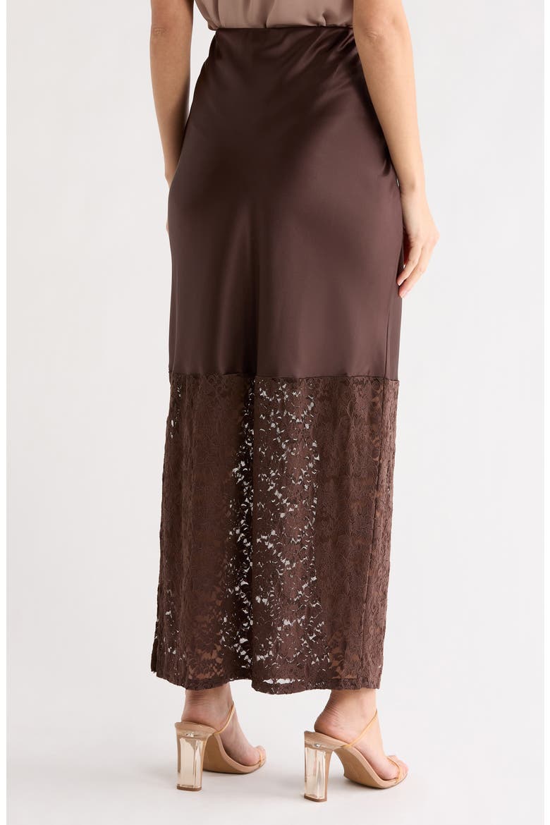Lace Trim Satin Maxi Skirt, Alternate, color, BROWN