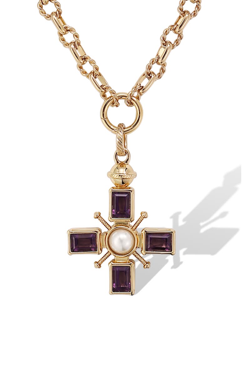 Byzantine Cross Necklace, Alternate, color, Purple & Gold & White