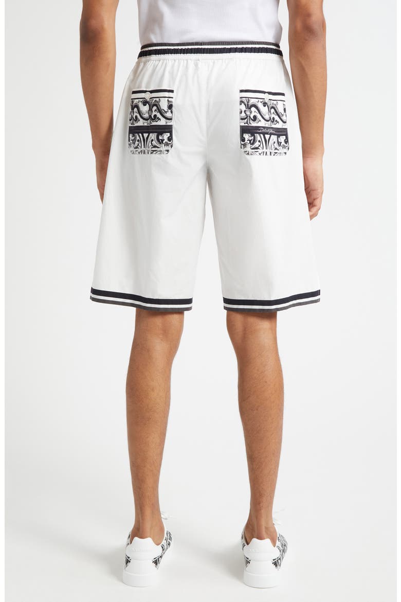 Majolica Print Cotton Poplin Drawstring Shorts, Alternate, color, HX5DQ MAIOLICA 3L NERO