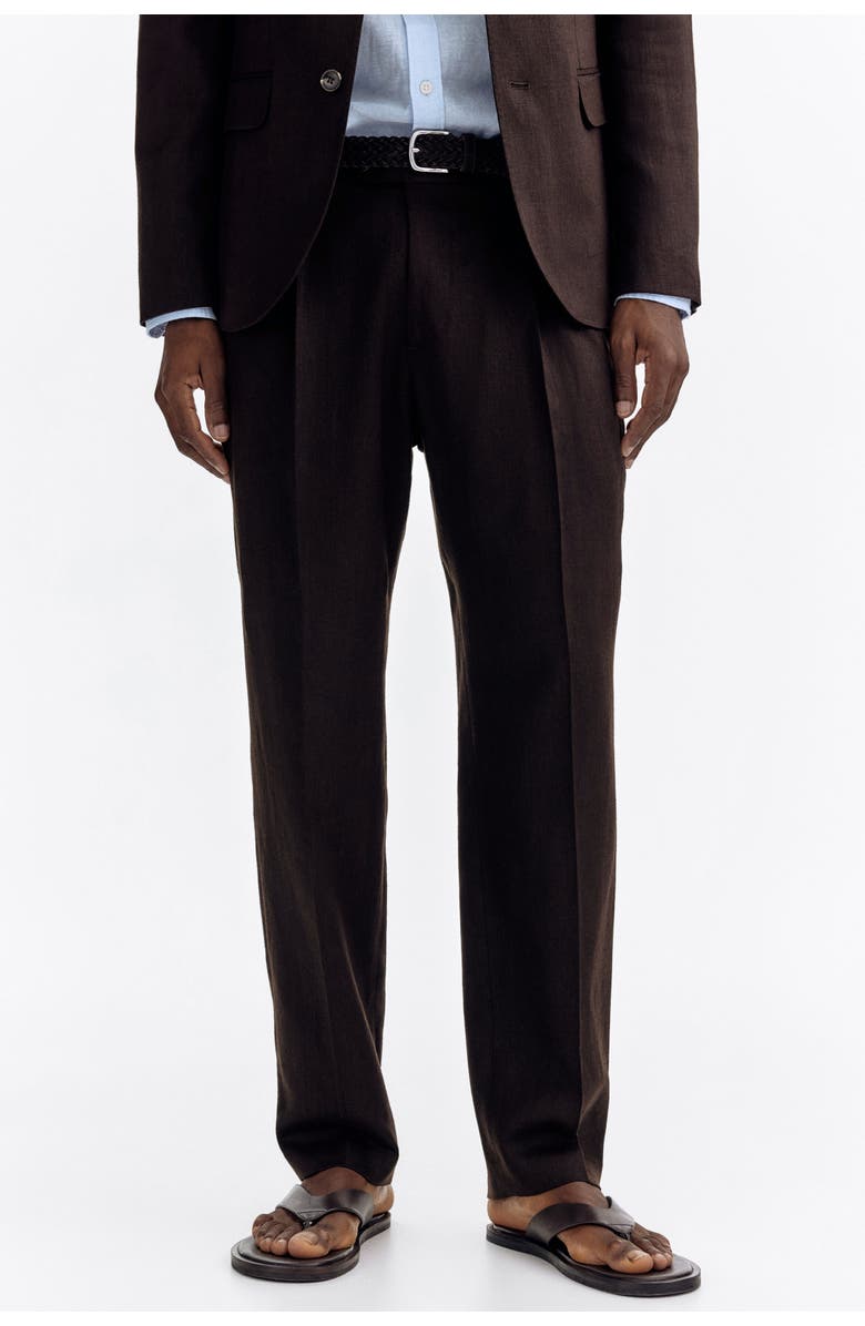 H&M Regular Fit Tailored Linen-blend Trousers, Alternate, color, Dark Brown