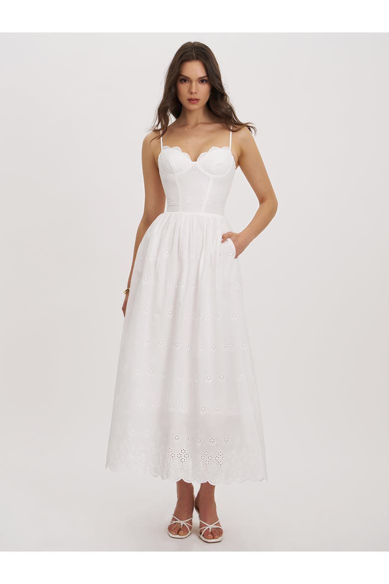 Oberon Cotton Eyelet Lace-Up Back Maxi Dress, Alternate, color, White