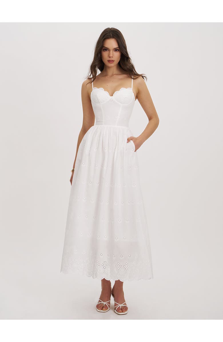 Miss Circle Oberon Cotton Eyelet Lace-Up Back Maxi Dress, Alternate, color, White