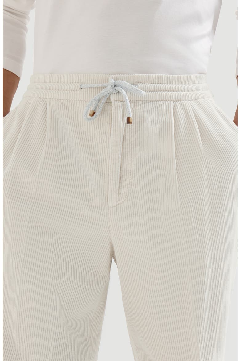 Garment-dyed trousers in cotton corduroy with drawstring and double pleats, Alternate, color, White