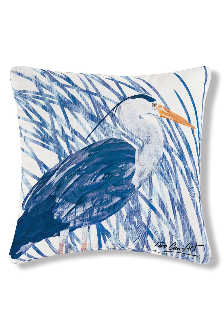 Heron Bird HD Printed Indoor/Outdoor Accent Throw Pillow 18" x 18", Main, color, Blue