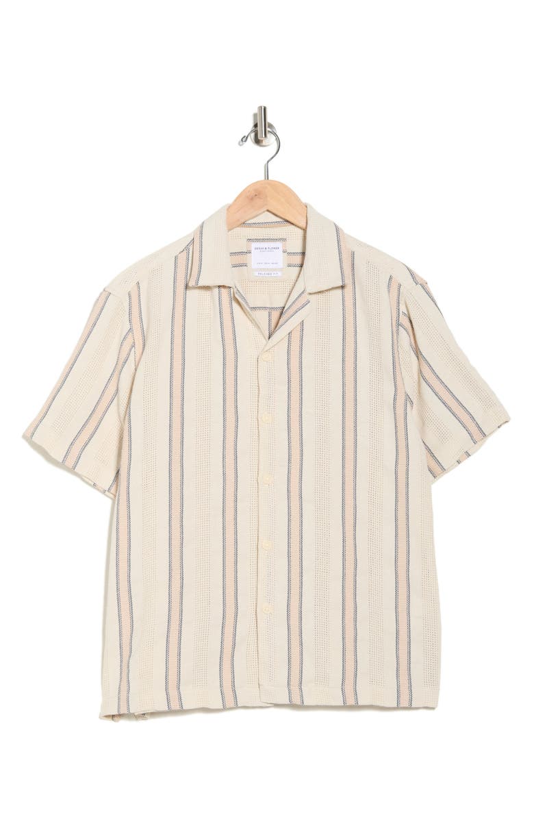 DENIM AND FLOWER Relaxed Fit Stripe Cotton Blend Camp Shirt, Alternate, color, Cream