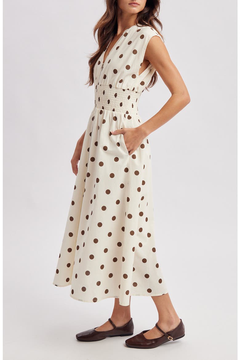 Polkadot Zip Front Midi Dress, Alternate, color, CREAM