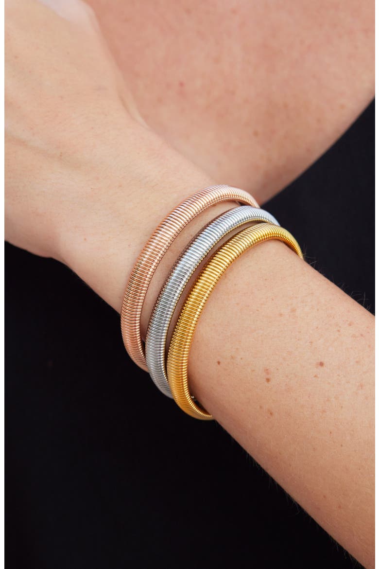 Set of 3 Tri-Tone Flexible Bangle Bracelets, Alternate, color, GOLD