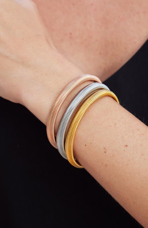 Savvy Cie Jewels Set Of 3 Tri-tone Flexible Bangle Bracelets In Gold