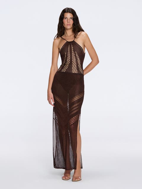 Mercantour Metallic Knit High-Waist Maxi Skirt