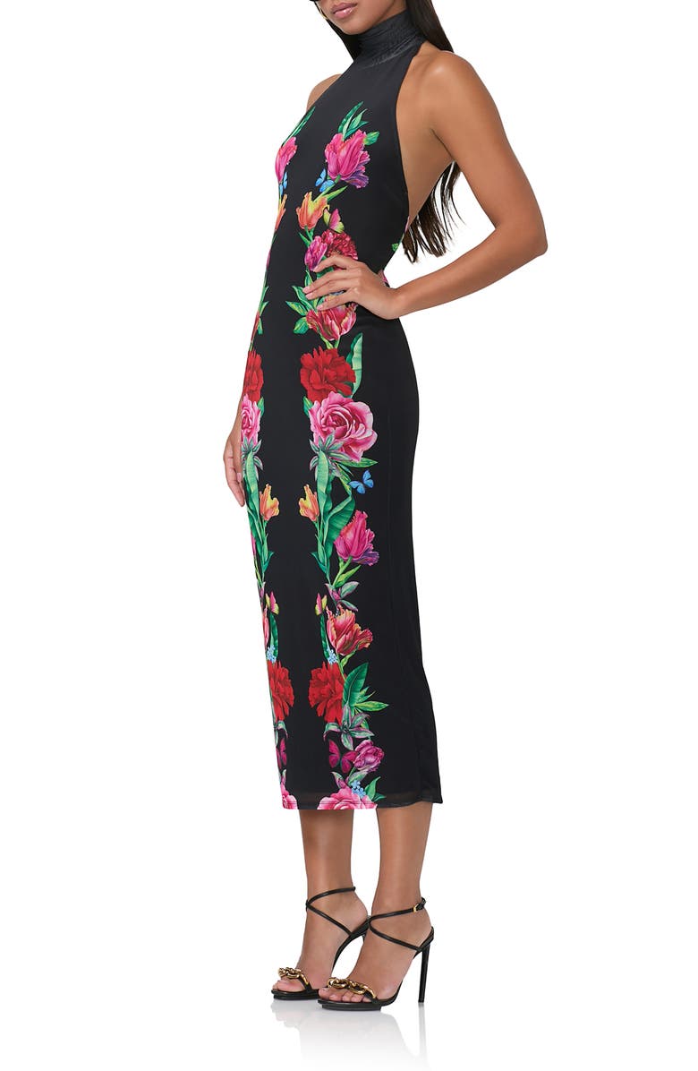 AFRM Olimpia Printed Turtleneck Mesh Halter Dress, Alternate, color,