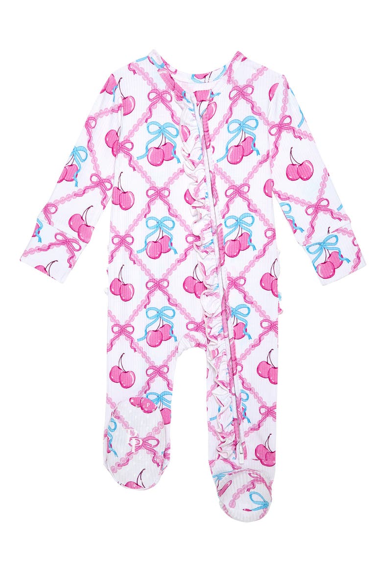 Ruffle Fitted Footie Pajamas, Main, color, PINK