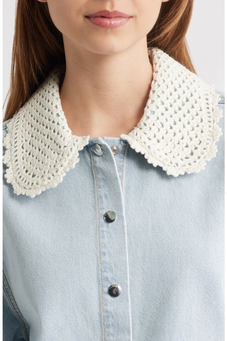 The Crochet Collar Crop Denim Shirt, Alternate, color, FLORIDA