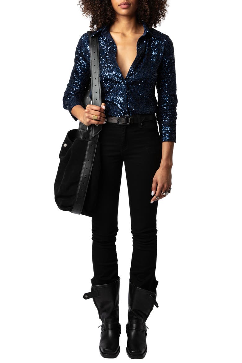 Tawny Sequin Shirt, Alternate, color, ENCRE