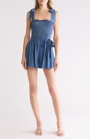 Alice + Olivia Roz Tie Strap Chambray Romper