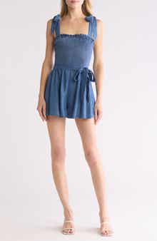 Alice + Olivia Roz Tie Strap Chambray Romper