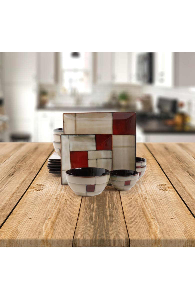 Gibson Azeal 16 Piece Double Bowl Dinnerware Set, Alternate, color, Beige