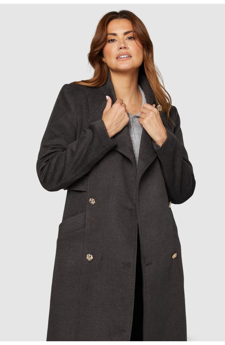 Wallis Double Breasted Tab Detail Funnel Coat, Alternate, color, Dark Grey