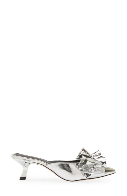 Kaanas Bella Ruffle Kitten Heel Mule In Silver