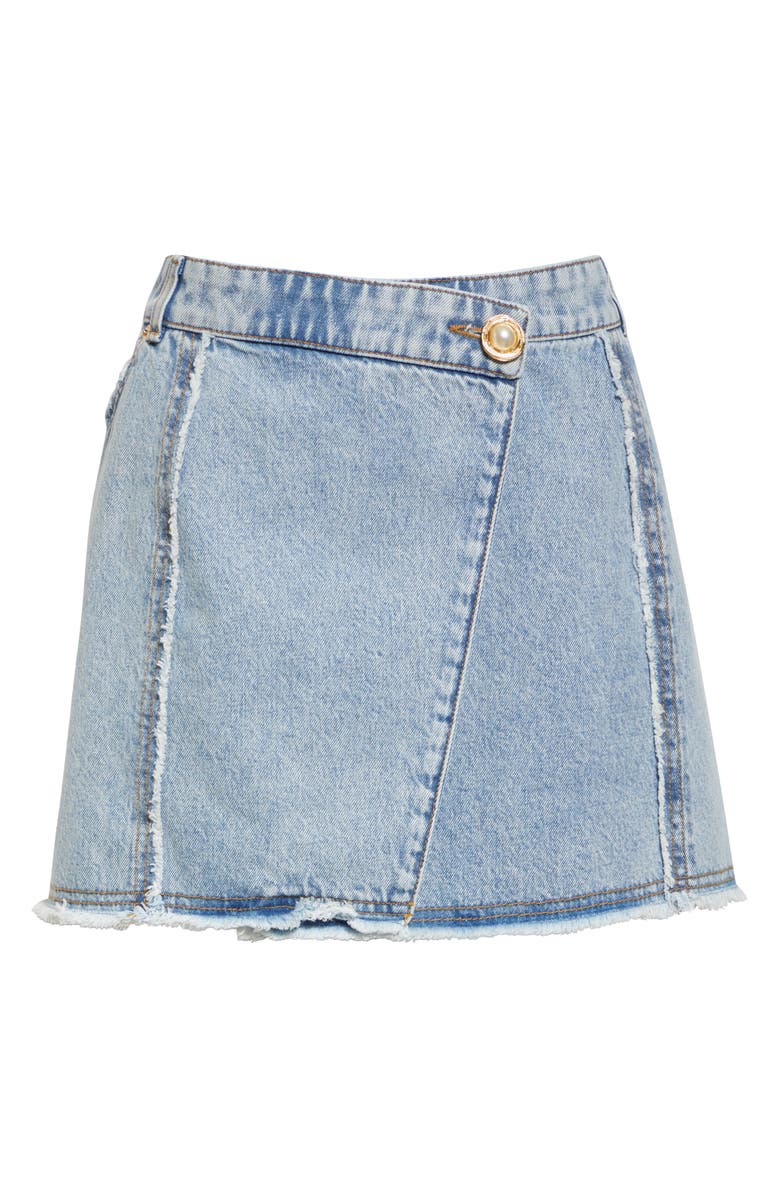 Balmain Asymmetric Raw Hem Denim Miniskirt, Alternate, color, Light Blue