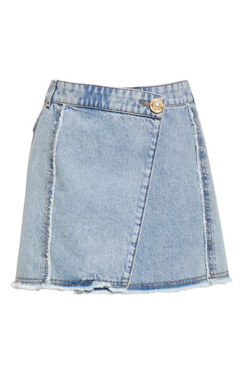Shop Balmain Asymmetric Raw Hem Denim Miniskirt In Light Blue
