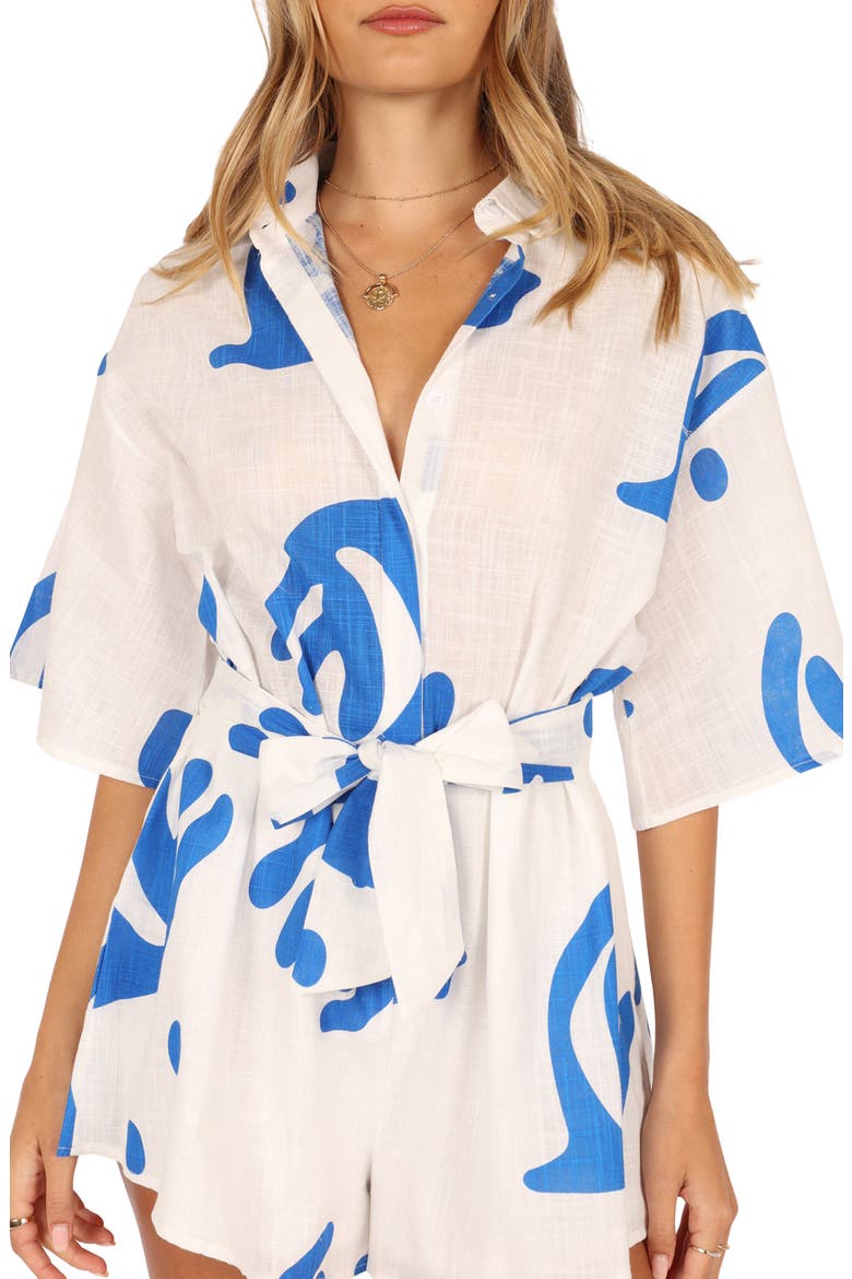 Kellie Cotton Romper, Alternate, color, WHITE/ BLUE
