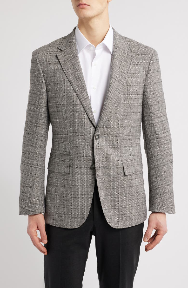 BOSS Jarrod Check Stretch Wool Sport Coat, Main, color, Silver