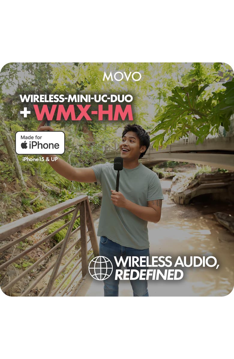 MOVO Wireless Mini UC Duo Dual Ultra Compact Wireless Lavalier Microphones for iPhone 15 and up with Handheld Adapter, Alternate, color, Black