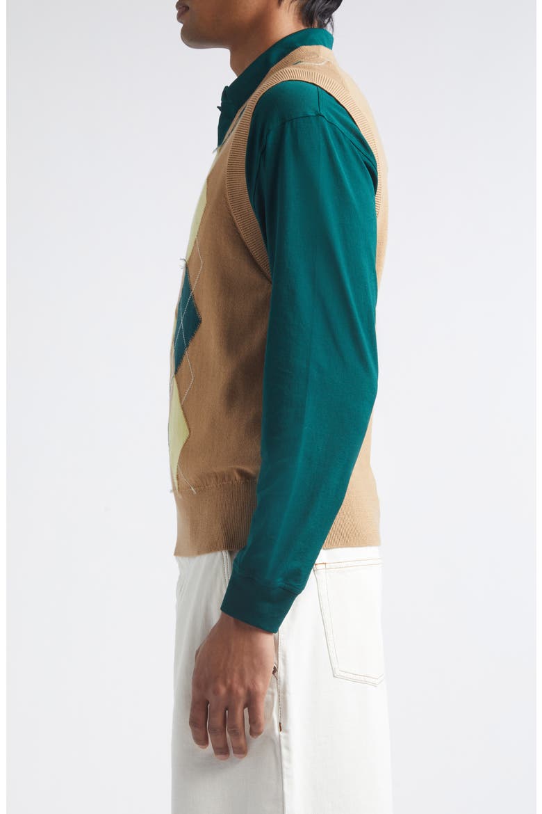 Argyle Plaid Intarsia Knit Wool & Cotton Sweater Vest, Alternate, color, CAMEL/ JAUNE/ VERT
