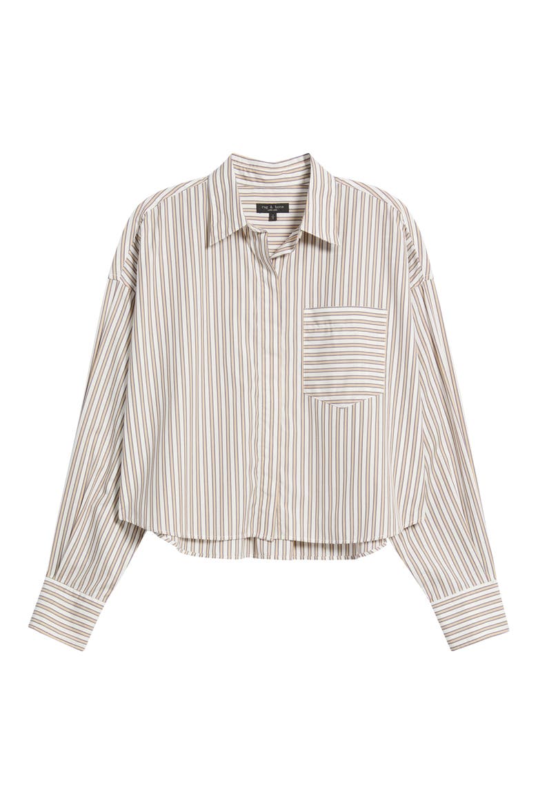 Marin Stripe Cotton Crop Button-Up Shirt, Alternate, color, TAN STRIPE