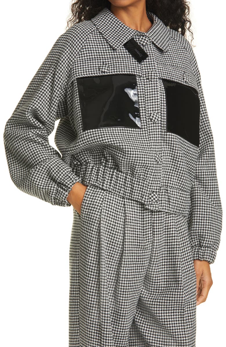 REMAIN Birger Christensen Women's Odette Leather Trim Houndstooth Wool Blend Jacket, Alternate, color, 