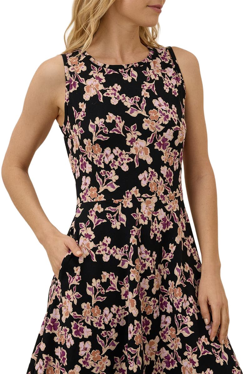 Pact Organic Cotton Fit & Flare Keyhole Back Dress, Main, color, Scattered Posies Black