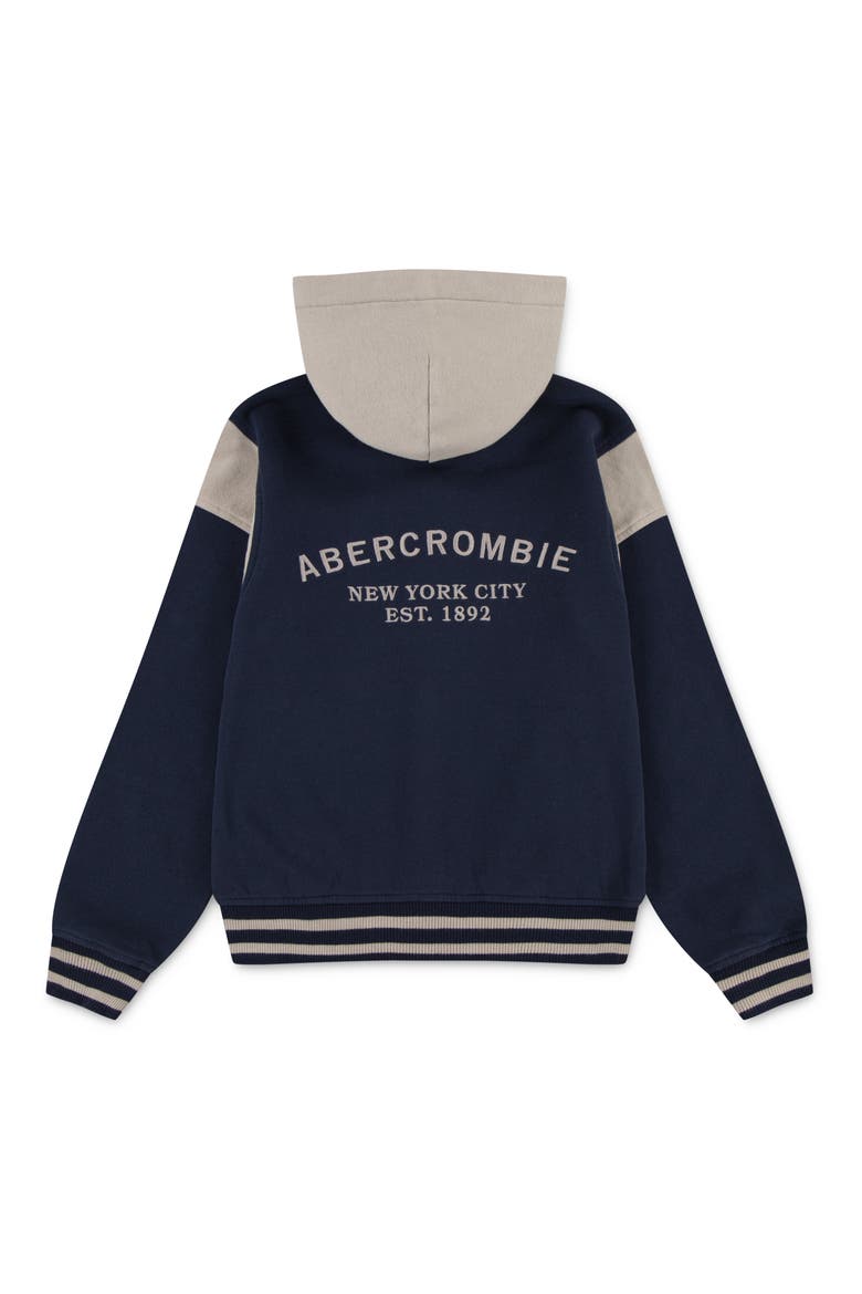 Kids' Colorblock Hooded Fleece Bomber Jacket, Alternate, color, NAVY BLAZER