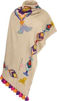 Maison Common Hand Embroidered Scarf With Tassels
