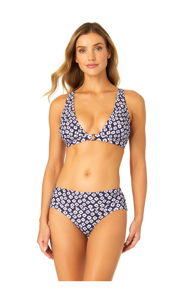 Anne Cole Women's Tie Dye Ikat Ring Plunge Triangle Bikini Swim Top, Main, color, Shibori Geo Blue