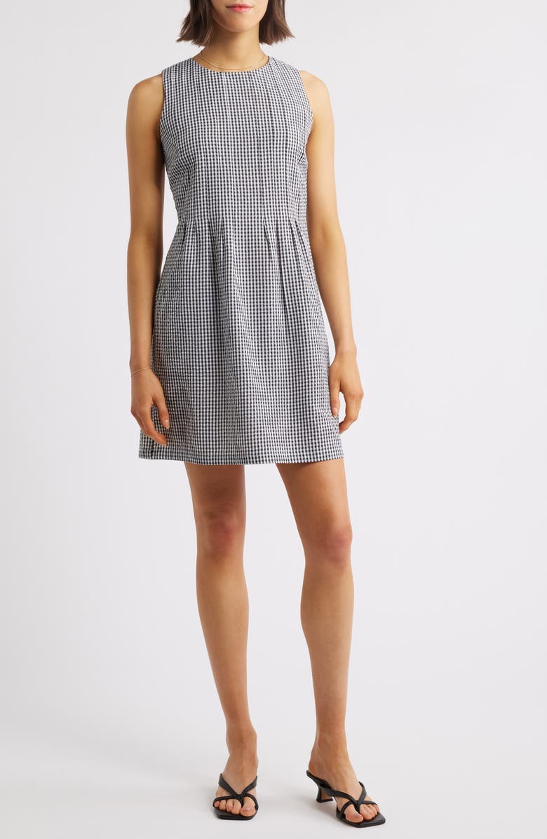 Charles Henry Sleeveless Minidress, Main, color, Black Seersucker