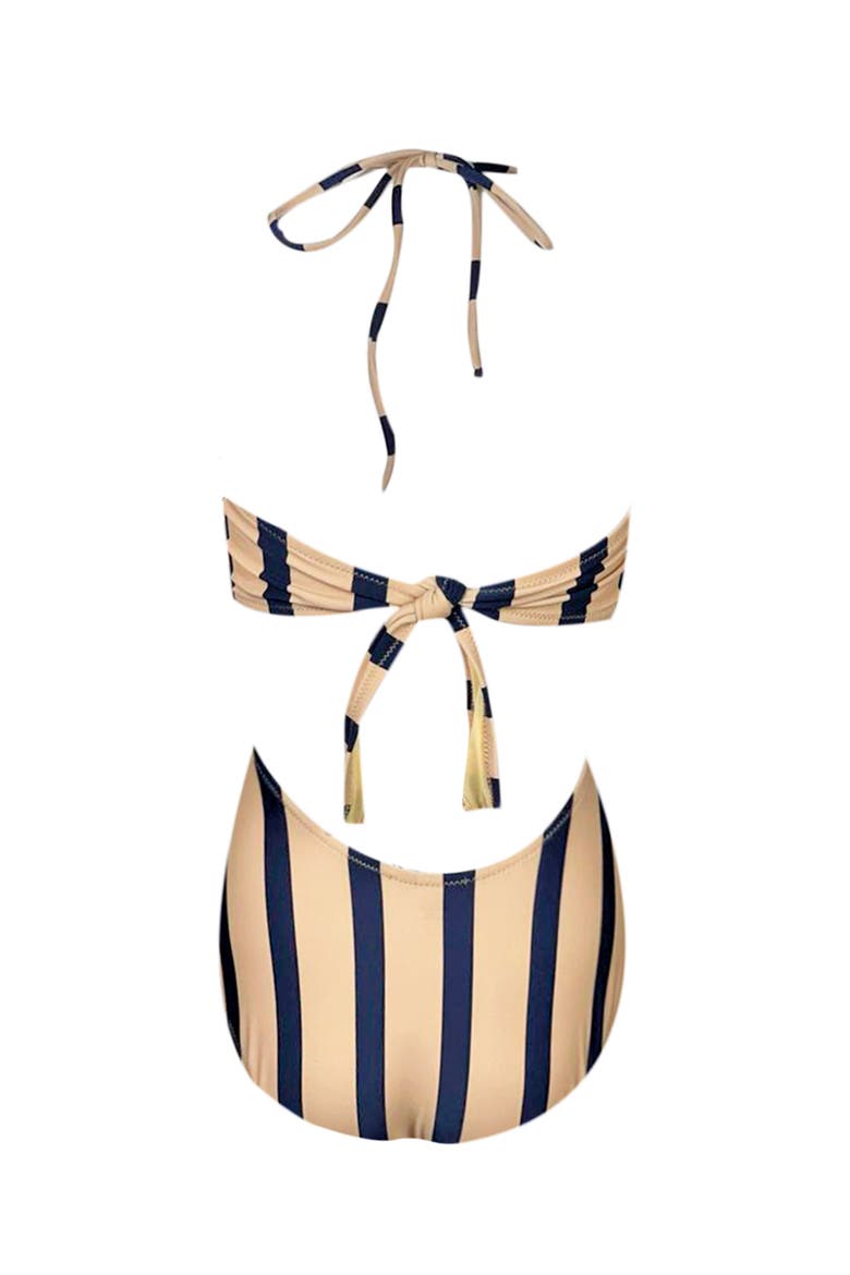 Kids' Striped Halter Neck One-Piece Swimsuit, Alternate, color, Beige-Blue