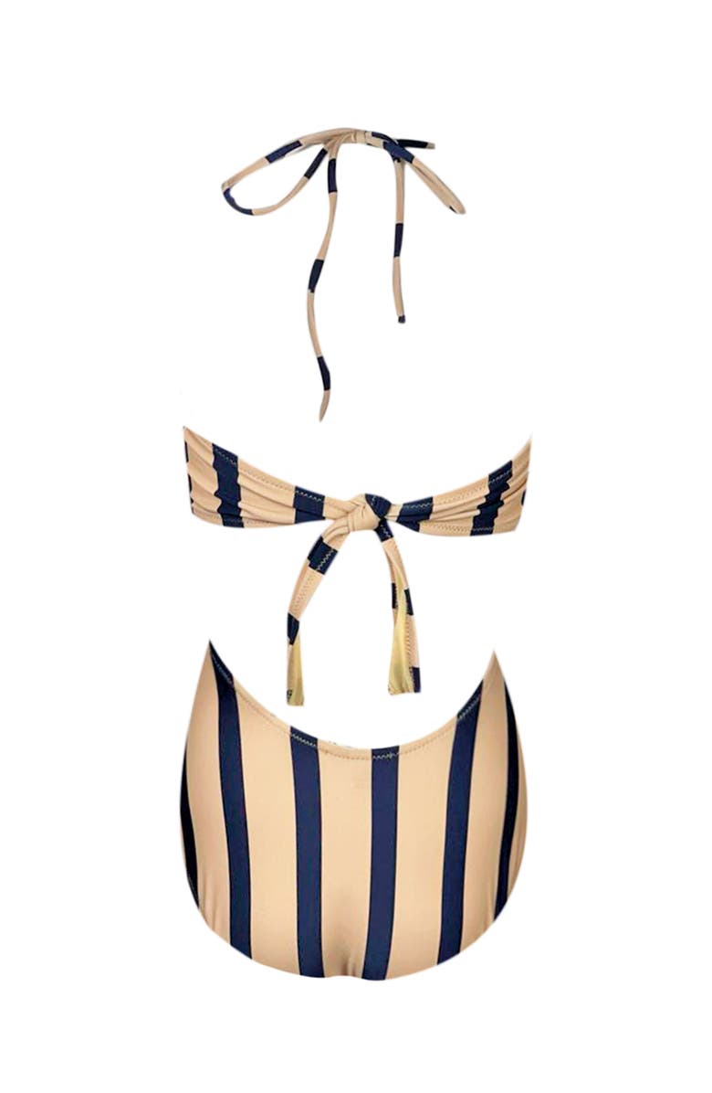 NESSI BYRD Kids' Striped Halter Neck One-Piece Swimsuit, Alternate, color, Beige-Blue